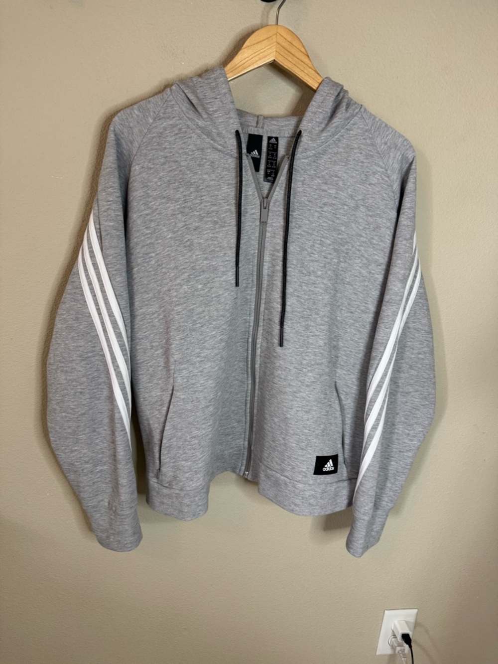 Adidas Gray Zip Up Hoodie 1X Plus Size 3 Stripe Lightweight Jacket